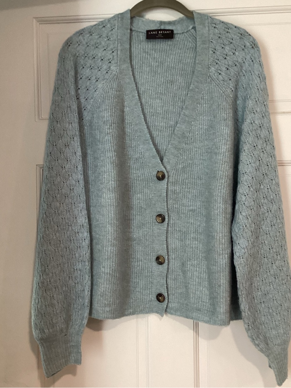 Lane Bryant Light Blue V-Neck Button Cardigan